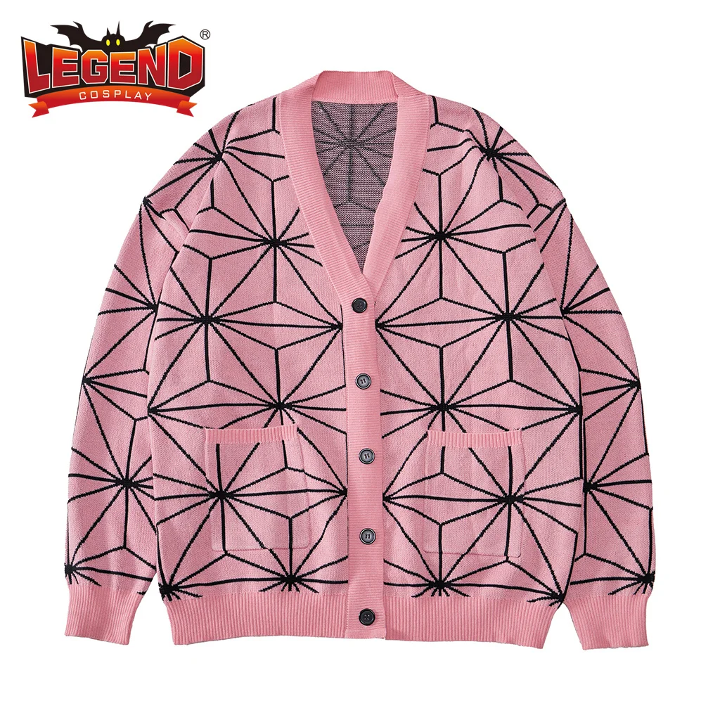 

Anime Kamado Nezuko Cosplay Costume Button Knitted Cardigan Sweater Jacket Top Demon Slayer Nezuko Sweater Costume Outfit
