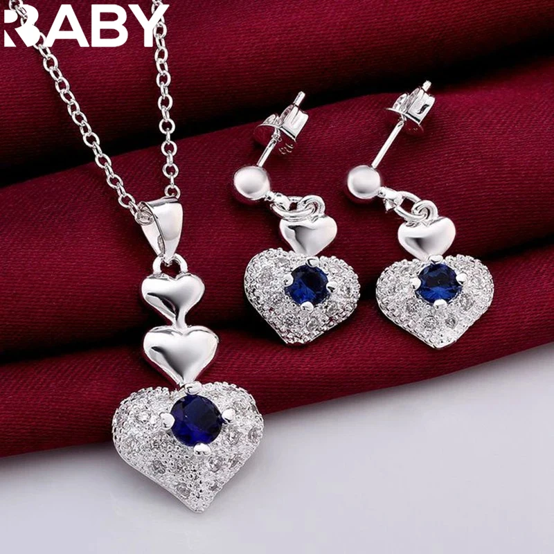 925 sterling Silver pendant necklace earring Jewelry sets For Woman classic fashion party fine gift