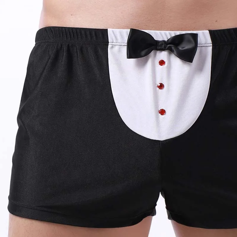 Men's Loose Boxer Underwear Sexy Low Waist Men Boxershorts Waiter Tuxedo Lingerie Trunks Male Panties Homewear Shorts Sleepwear 2