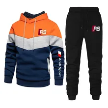 

Fashion sportswear RS Men's Autumn Winter Sets Splicing Hoodie+pants Two Pieces Casual Tracksuit