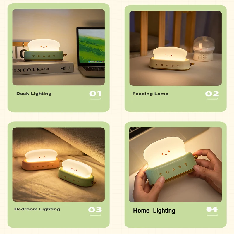 Bread Toast Table Light Toaster Nightlight Creative USB Rechargeable Led Lamp Decor Holiday Baby Bedroom For Birthday Gift 5