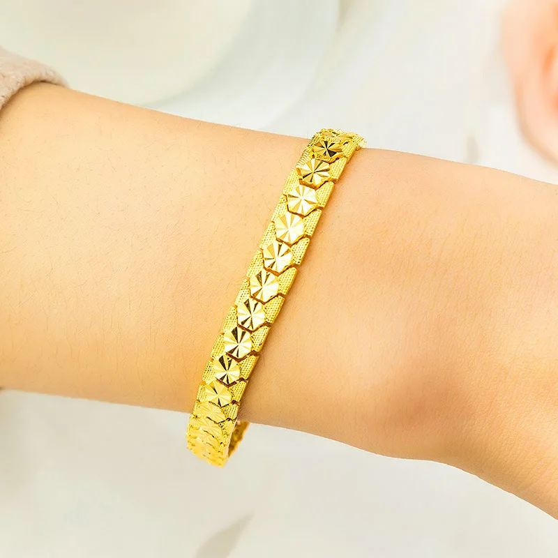 

Pure 24K Gold Color Watch Chain Bracelet for Women Bride Jewelry Engagement Wedding Bangles Bracelets Oro Puro De 24K