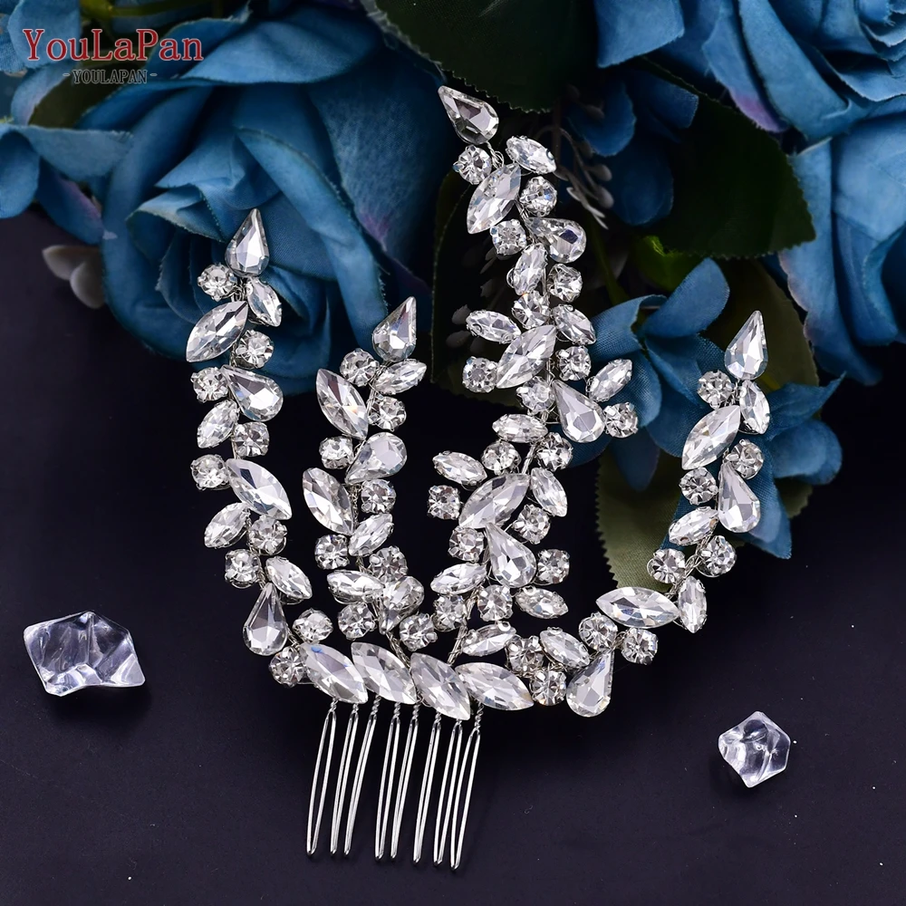YouLaPan HP489 Bridal Headwear with Comb Woman Hair Clips Bride Wedding Hair Accessories Trendy Crystal Headdress for Party
