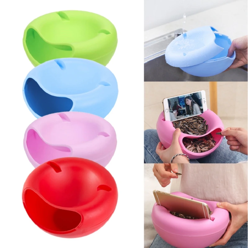1 PCS Modern Living Room Creative Shape Lazy Snack Bowl Plastic Double Layers Lazy Fruit Plate Bowl with Cellphone Holder Slot