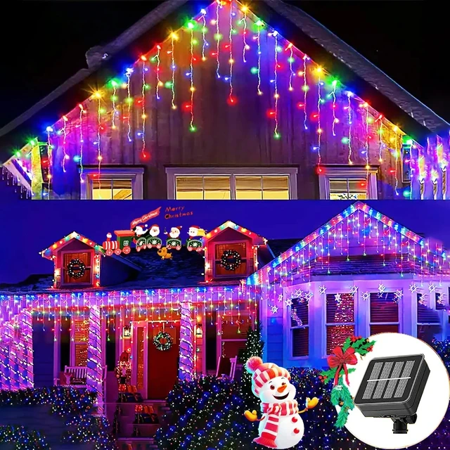 3.5M/7.5M Solar Curtain Icicle Light Outdoor Eaves Decor String Lights Garden Party Yard Christmas Decoration holiday Garlands 1