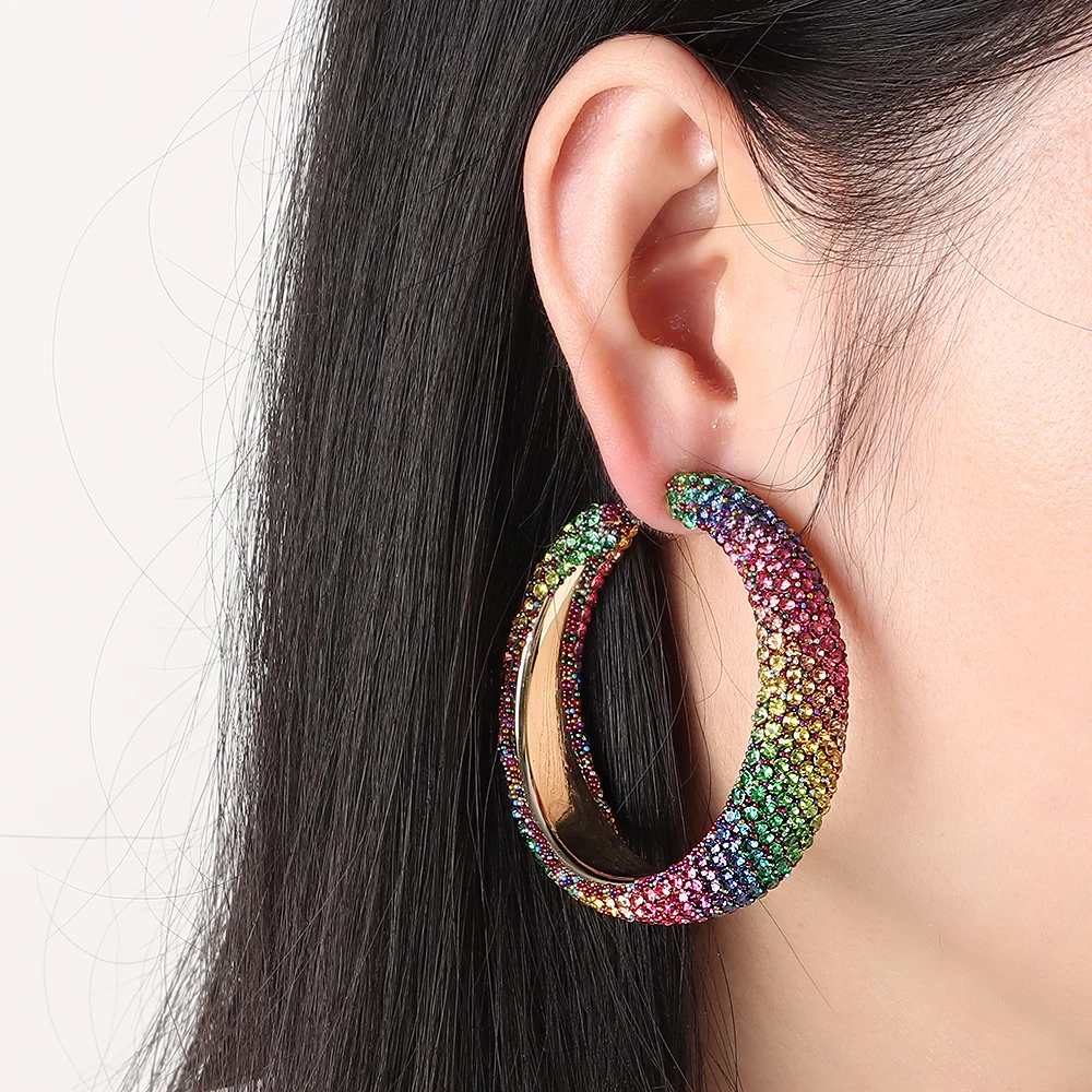 Exaggerate Shiny Rhinestones Big Hoop Earrings Jewelry Accessories Geometric Round Crystal Earrings Unique Jewelry Gifts