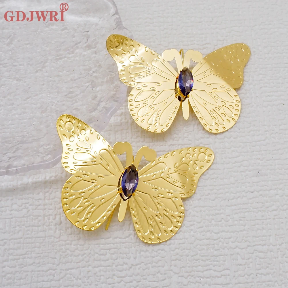 Fashion Personality Dubai Gold Color Crystal Butterfly Earrings For Women Copper Statement Drop Earings Bohemia Geometry Jewelry