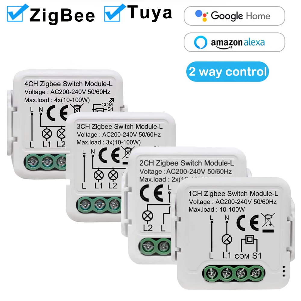 Smart Switch Module Tuya Smart ZigBee 3.0 No Neutral Wire Required DIY Light Breaker Works with Alexa Google Home