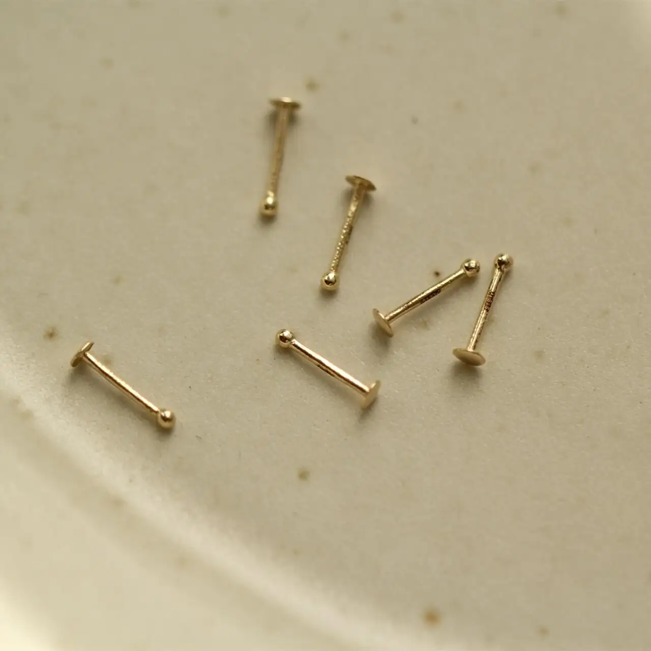 14K Yellow Gold Small Nose Ring Stud Nose Piercing Jewelry Tiny Bone Studs for Women and Men Au585 kj466 nose piercings