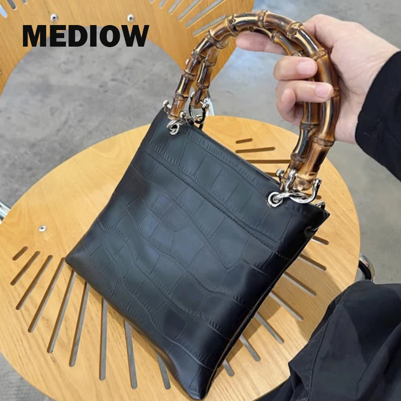 

MEDIOW Japan Style Handbag For Women Luxury Designer Purse 2023 New In PU Embossed Crocodile Pattern Bamboo Handle Slim Shoulder