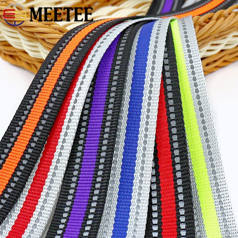 5/10M 15-25mm 컬러 반사 스트립 리본 밴드 벨트 개 목줄 웨빙 테이프 의류 안전 스트랩 DIY 재봉 공예 재료