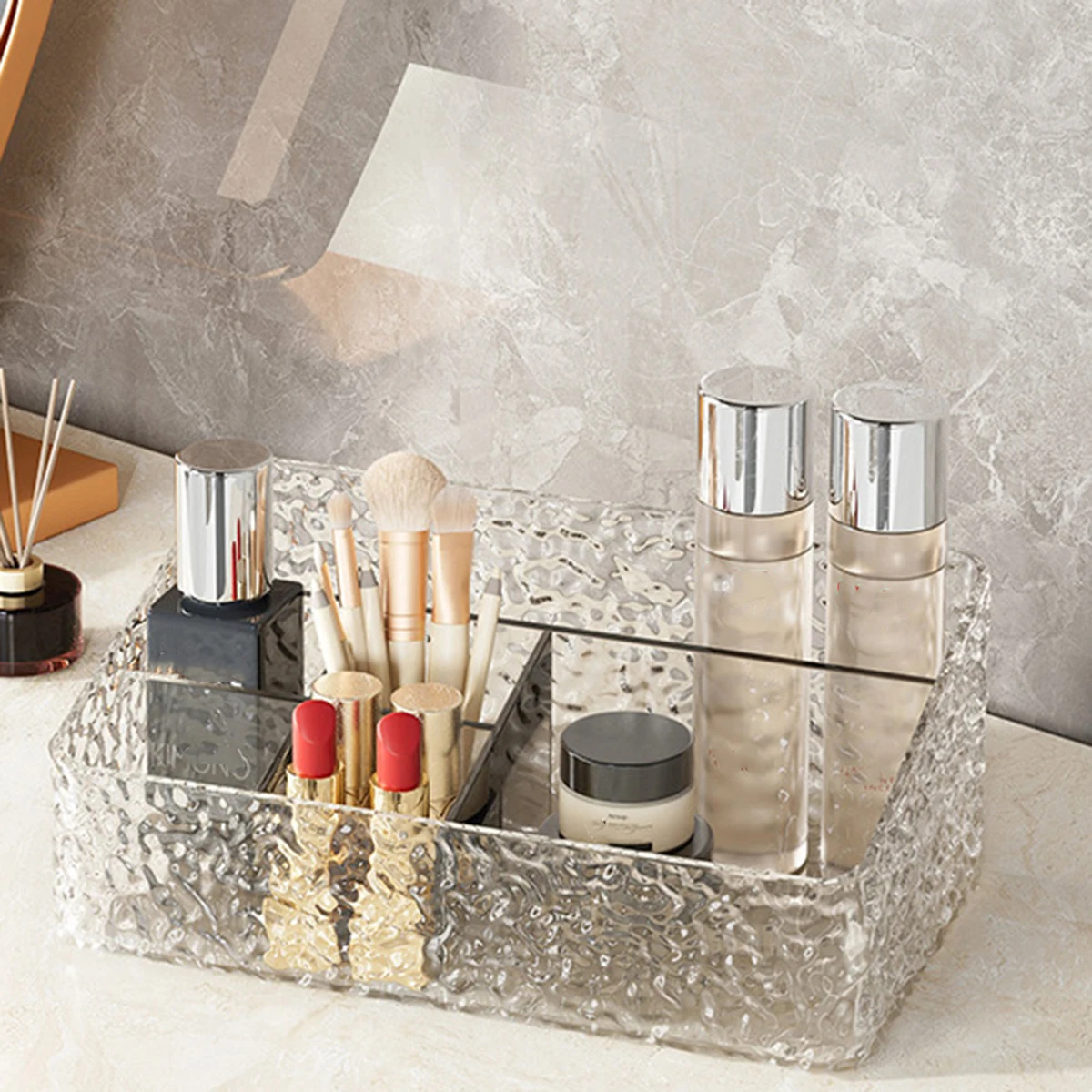 Light Luxury Water Corrugated Trapezoidal Open Desktop Storage Box Cosmetics Storage Box Multi-grid Makeup Organizer Box 4