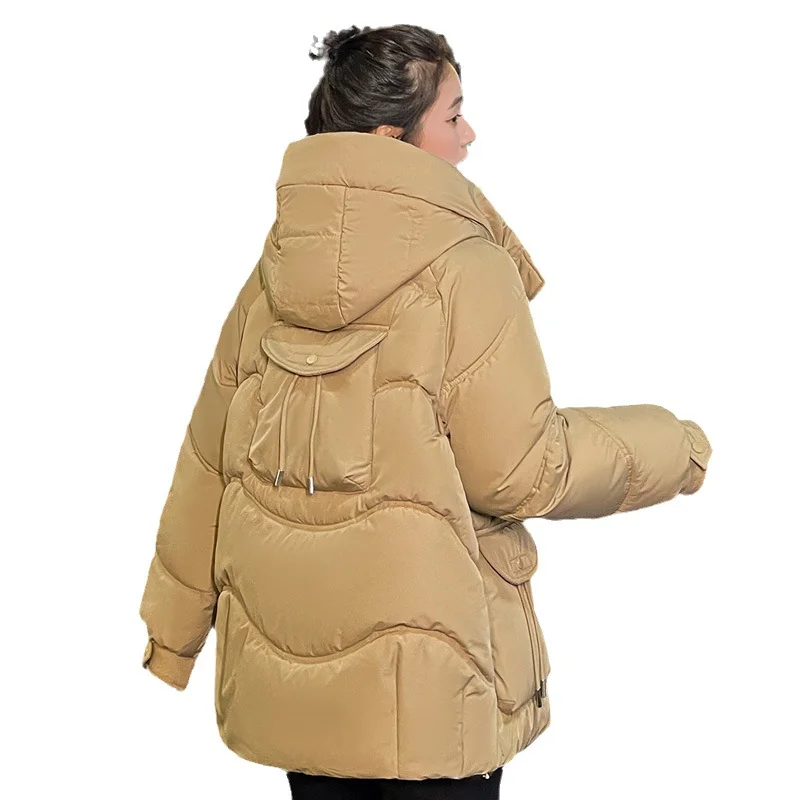 Winter Parkas Women Coat Thickened Warm Puffer Jacket Zipper Long Sleeve Pockets Hooded Outerwear Black Red White Coat