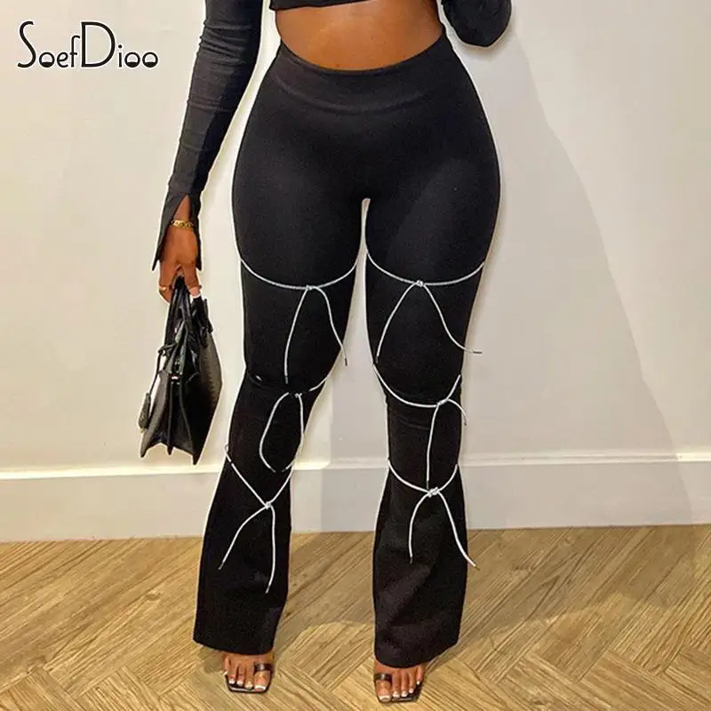 

Soefdioo Fashion Drawstring Lace Up Straight Wide Leg Flare Trousers Women 2023 Autumn Winter Streetwear Active Yoga Pants