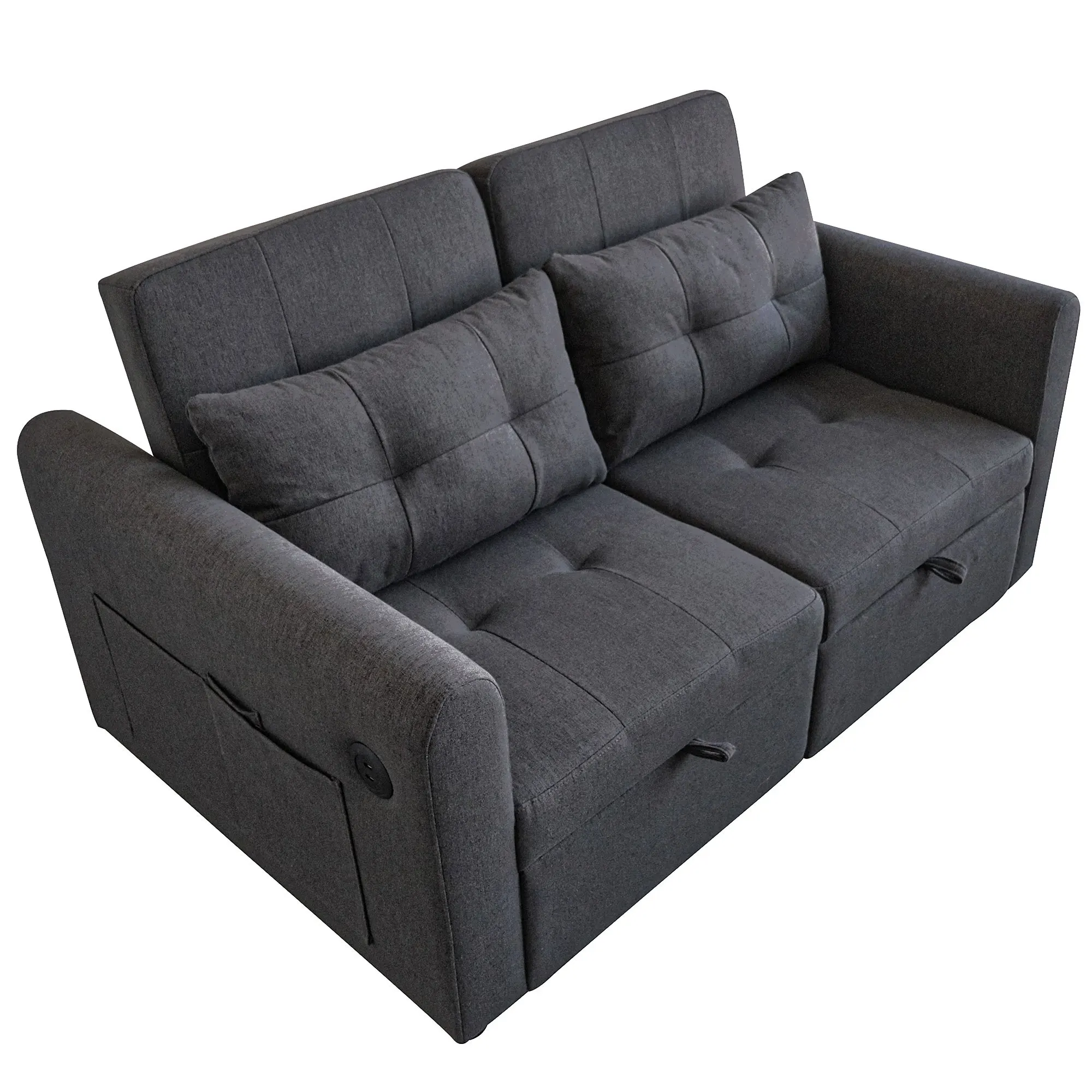 Modernes 3-in-1 Konvertierbares Zweisitzer-Sofa mit Verstellbarer Rückenlehne, USB, Armlehnen-Taschen und Kissen für Wohnzimmer oder Schlafzimmer – Detail 12