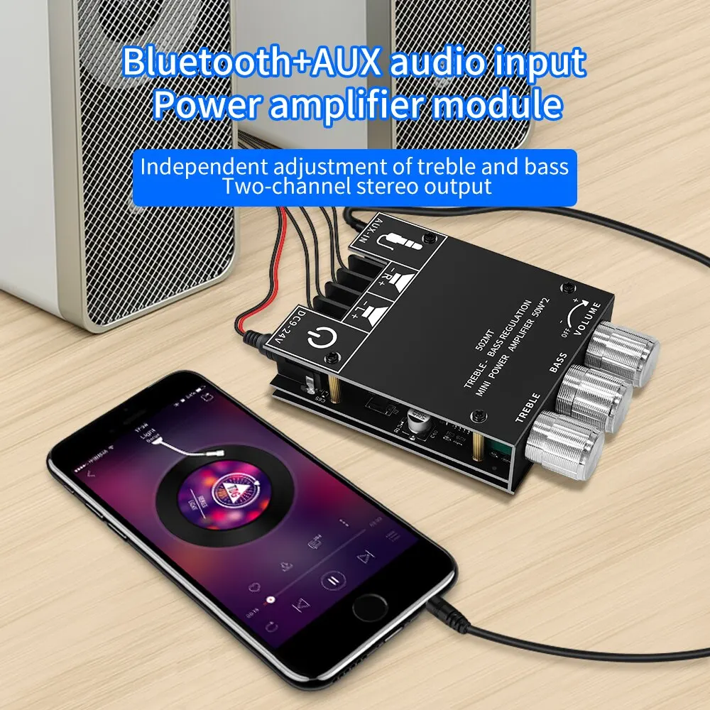 ZK-502MT 블루투스 5.0 서브 우퍼 앰프 보드 2.0 채널 고출력 오디오 스테레오 앰프 보드 2X50W 베이스 AMP
