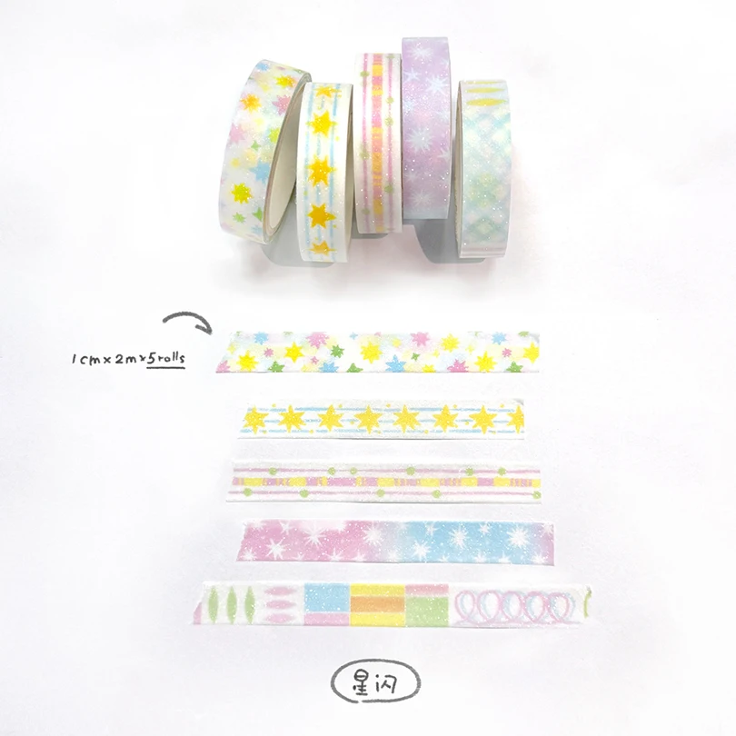 5Pcs Glitter Matte Washi Tape Scrapbooking Supplies Washi Tape Set Diary Decoration Basic Cinta Adhesiva Decorativa Washi Tapes 5