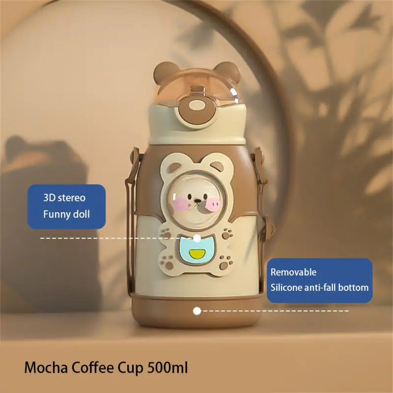 

500ml Stainless Steel Thermal Water Bottle for Children Cute Cartoon Thermos Mug with Straw Leak-Proof Insulated Cup Drinkware