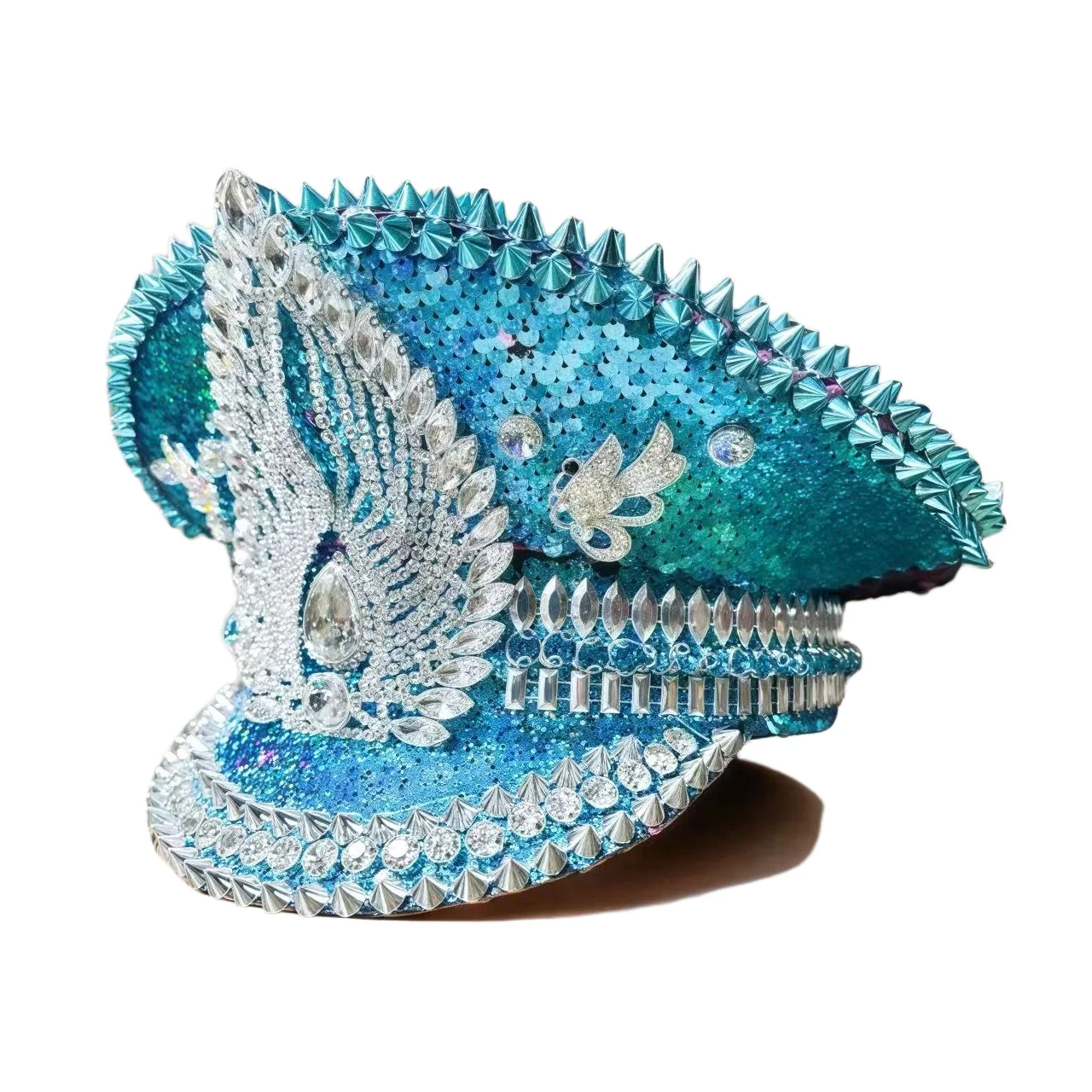 Bling Captain Hat Rhinestone Captains Hat for Men Steampunk Burning Man Military Cap gorras para hombres gorra militar