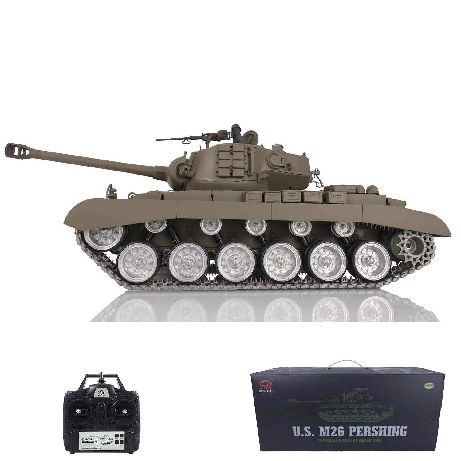 헝롱 RC 탱크 1/16 7.0 커스텀 USA M26 퍼싱 RTR 그린 3838 메탈 트랙 휠 BB 펠릿 연막 TH17309