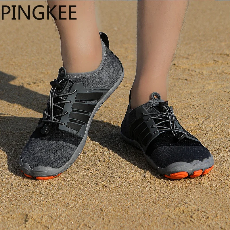 PINGKEE Unisex Air Mesh Upper Wading Beach Drainage Barefoot Diving Water Lace Lock Aqua Fitness Swimming Shoes For Men Women 6