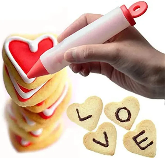 Silicone Food Writing Pen Decorating Pen with 4 Patterns of Icing Piping Pen Tips Cookie Cream Pastry Decorating Pens for Baking 4