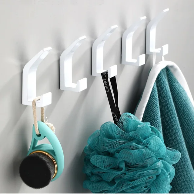 ไม่มีเจาะตะขอคู่ผ้าเช็ดตัวสีขาวสีดําตะขอสําหรับห้องน้ํา Coat Hook ห้องนอน Robe Hook ห้องรับแขกห้องครัวอุปกรณ์เสริม 2