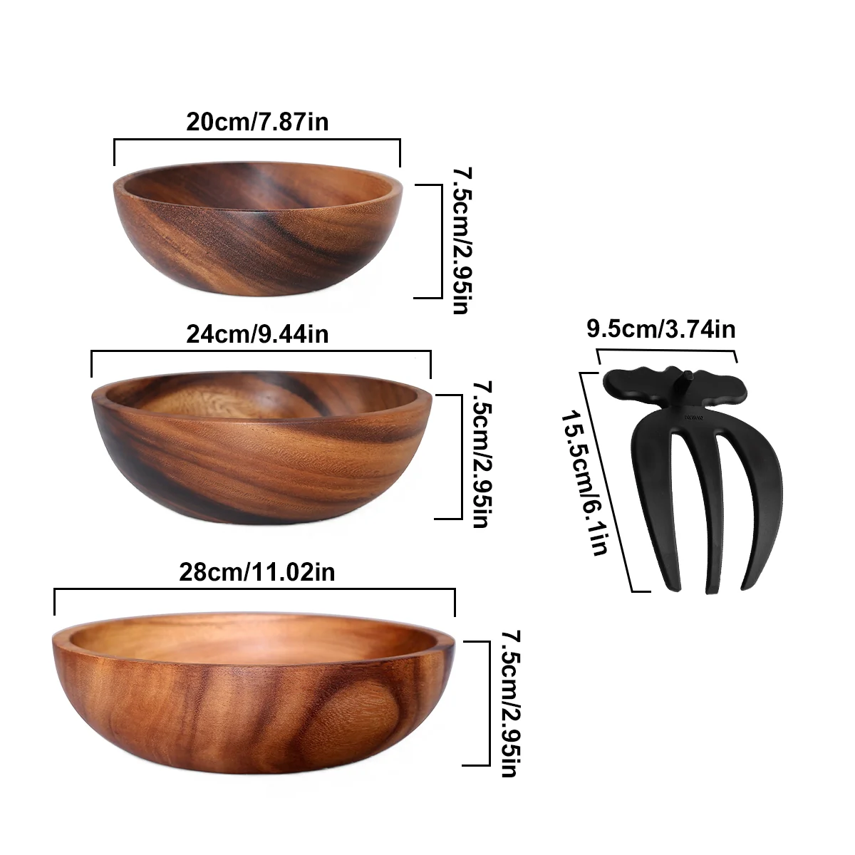 Wooden Salad Bowl with Claw Servers, Elegant Wood Design, Ideal Kitchen Essential for Healthy Meals, Great for Home or Gift Use