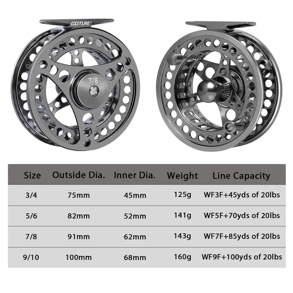 Goture Fly Fishing Reels CNC-machined 3/4 5/6 7/8 9/10 Large Arbor Fly Reel 2+1BB 1:1 WT For Trout Pike Carp Fishing Accessories 2