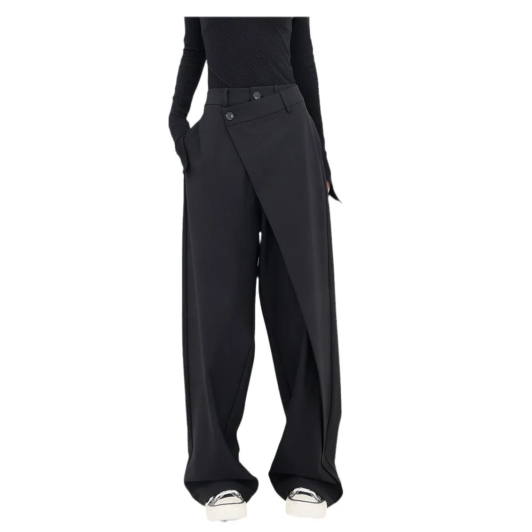 Women Pants High Waisted Wide Leg Pants Irregular Patchwork Casual 2024 Fashion Black Full Length Solid Spring Straight Trousers