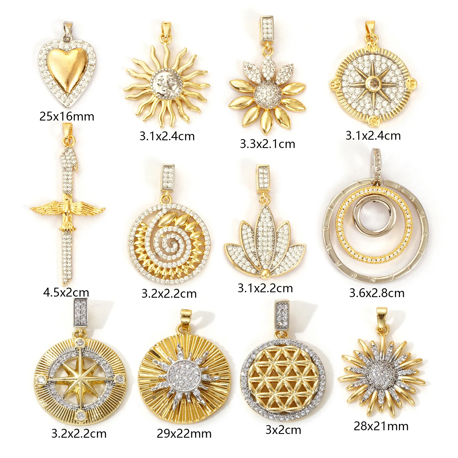 1 Stück Messinganhänger, 18 Karat vergoldet, Sonnenblumenstern, Mikropavé-Fassung mit klaren Zirkonia, zum Selbermachen von Halsketten und Schmuck_voghion.com