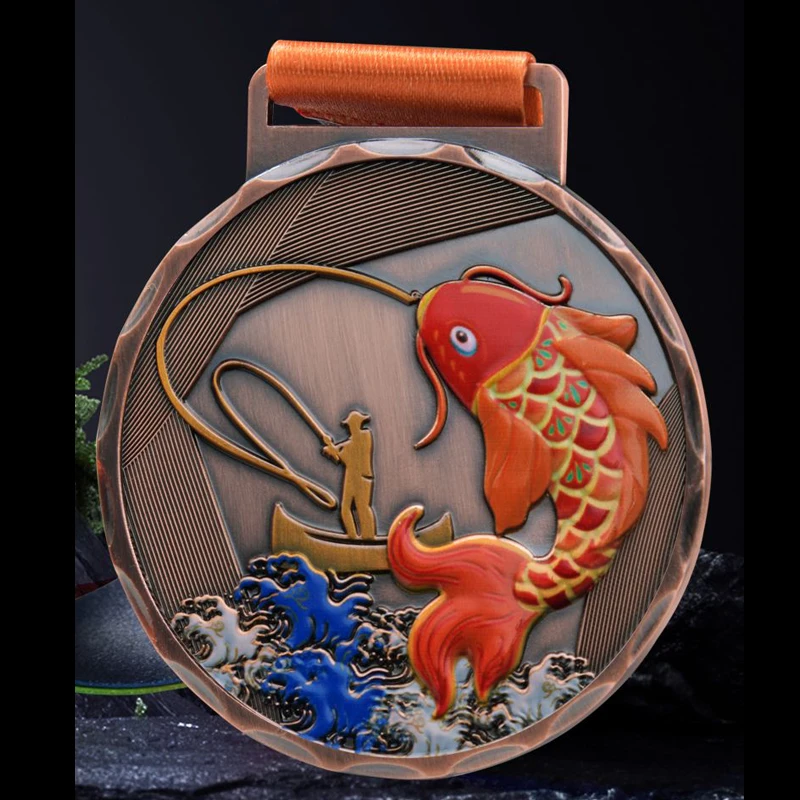 Customized Metal Fishing Medal, Gold, Silver, Bronze Team Activities Sports Sea Fishing Competition Creative Souvenir Medal 3Pcs