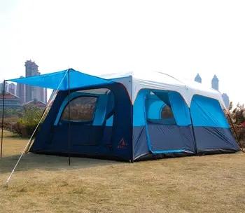 Tent 10-12-14 Person(Style-B)Family Cabin Tents,2 Rooms3 Doors and 3 Windows Mesh,Straight Wall Waterproof,Double Layer,Big Tent 3