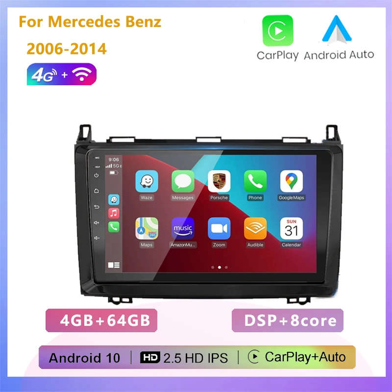 car stereo cd player bluetooth 2 din 2+32G car radio multimedia android player carplay Auto GPS For Mercedes Benz B200 Sprinter W906 W639 AB Class W169 W245 car movie player Car Multimedia Players