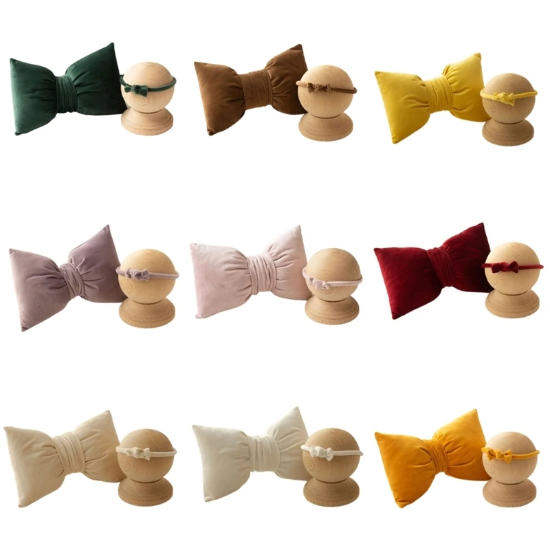 

Y1UB Newborn Photography Props Headband Bowknot Posing Pillow for Baby Photoshooting Cuddle Pillow Baby Photo Backdrop