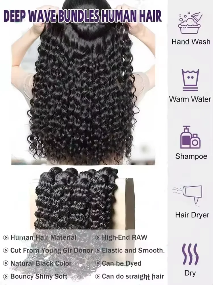 30 36 Inch Deep Wave Human Hair Bundles Curly Hair Weaving 12A Brazilian Raw Unprocessed Double Weft Virgin Hair Extension 4