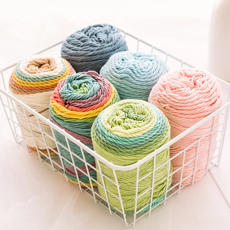 1pc 100g Cake Yarn Rainbow Cotton Yarn Segment Dyeing 5 Strands of Milk Cotton Yarn DIY Hand Knitted 4
