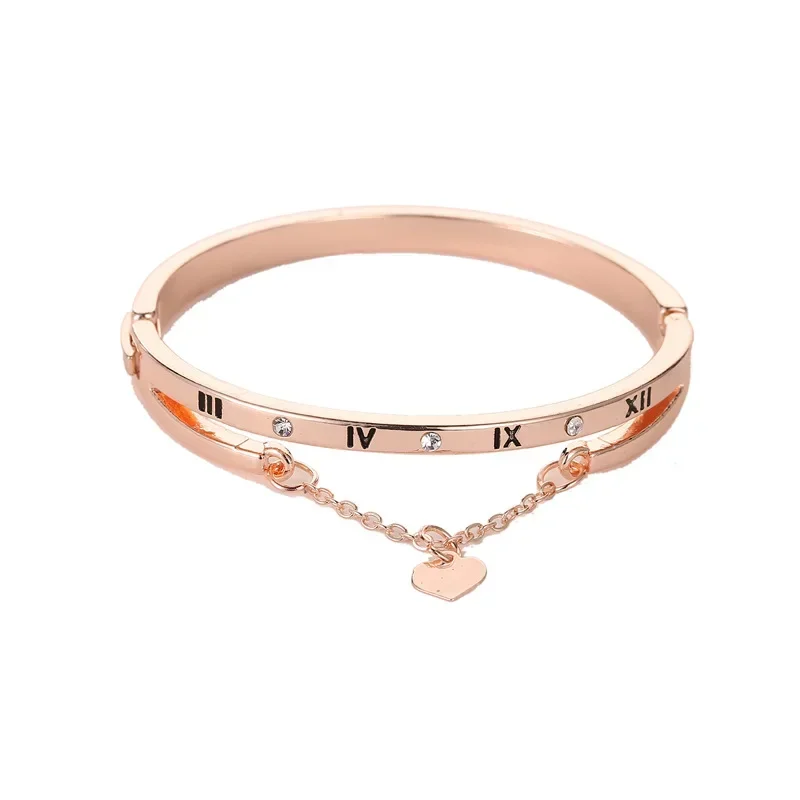 New Elegant Versatile Roman Numeral Love Bangles for Women Tassel Peach Heart Charm Temperament Fashionable Bracelet Jewelry