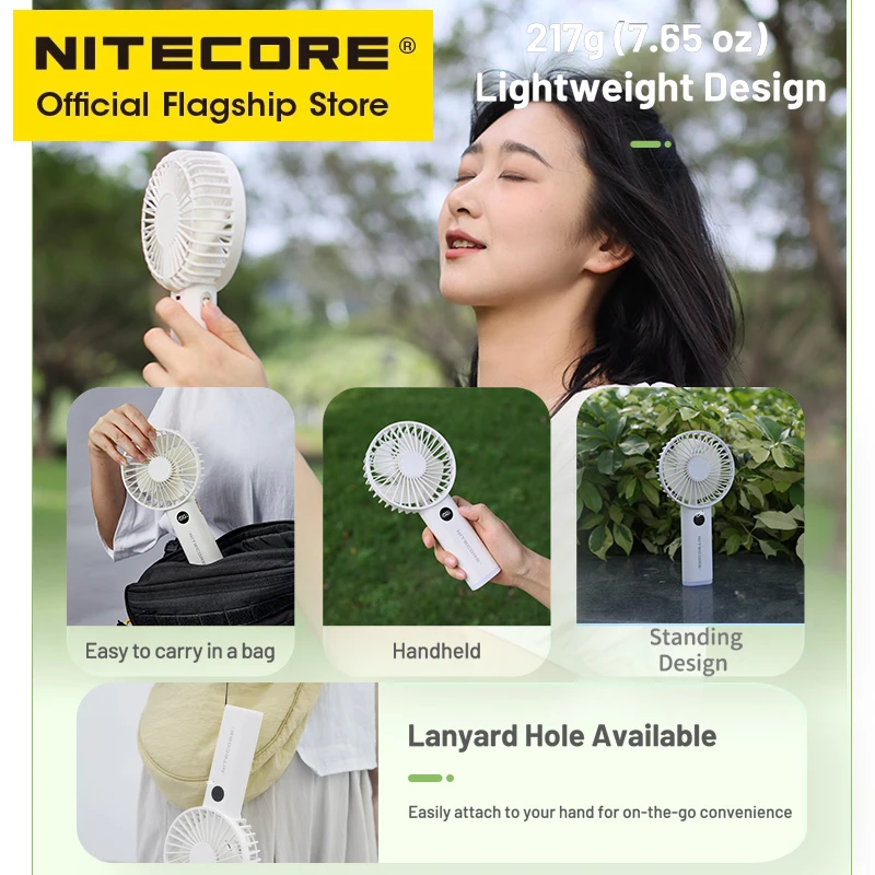 NITECORE NEF03 2-in-1 Camping Fan USB-C Rechargeable Commuting Fan With Night Light Summer Outdoor Trekking Picnics Hiking