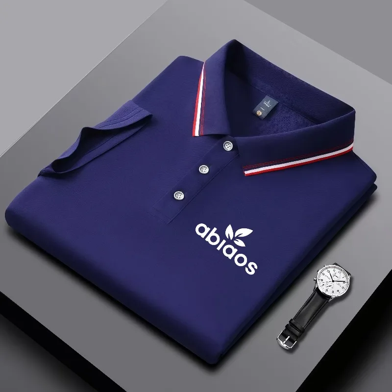 Polo Nera da Uomo con Stampa 'abiaos', Colletto a Righe, Top Traspirante Casual Business per l'Estate - immagine 4