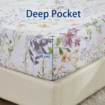 4pcs 600 TC 100% Egyptian Cotton Fitted Sheet Set (Without Core), Fresh Pinky Spring Botanical Pattern, Soft And Skin-friendly 4