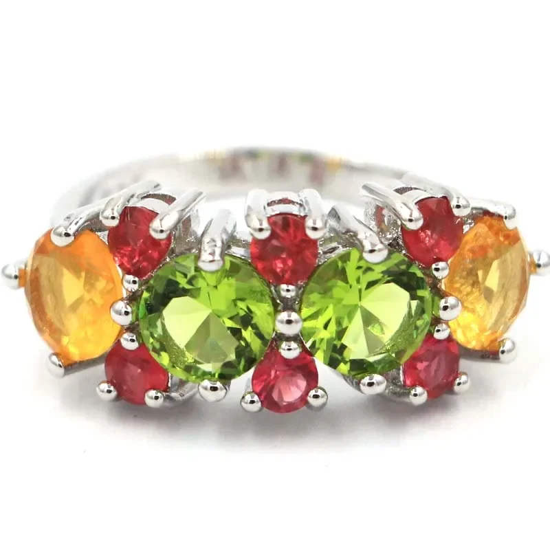 3.5g Customized 925 SOLID STERLING SILVER Ring Luxury Violet Topaz Citrine Peridot London Blue Topaz Rhodolite Garnet Sz 5.5-10