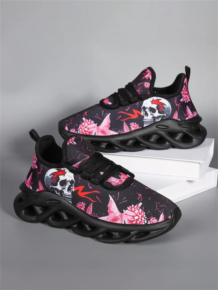 Women's Breathable Mesh Running Sneakers With Skull Pattern_voghion.com