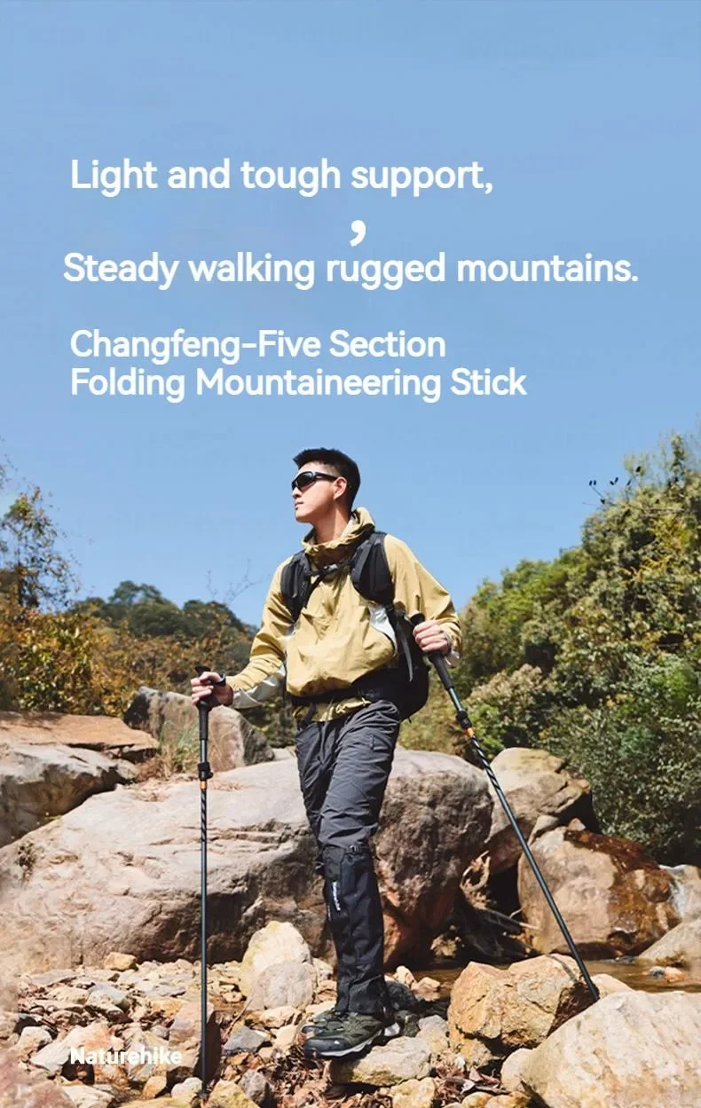 Description Picture 2 of itemNaturehike Trekking Poles Carbon Fiber Collapsible Telescopic Sticks 5-Section Lightweight Walking Climbing Hiking Stick Sticks