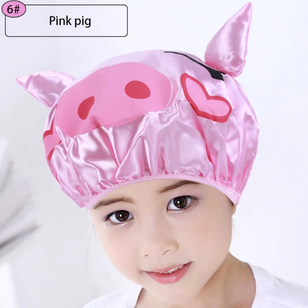 Children's Cartoon Shower Cap Double-layer Waterproof Material Cute Frog Print Satin Washing Cap Bath Head Cover Shower hair wash hat shampoo shower cap