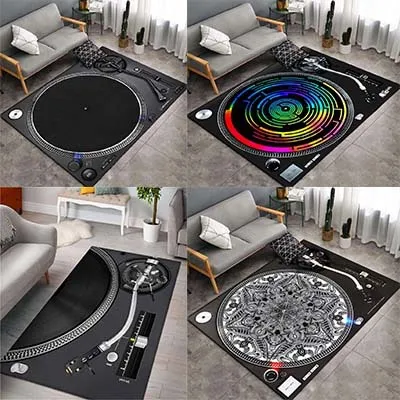 

Hot-selling Music Phonograph Black Film Printing Living Room Carpet Bedside Non-slip Child Rugs Home Gifts for Friends