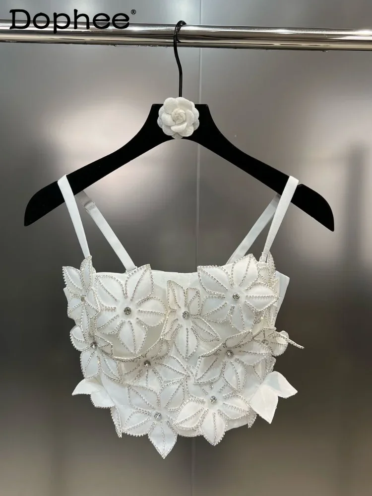 

Summer 2023 Spaghetti Strap Diamond Flower Decorative Three-Dimensional Chest Pad Bra Female European Hot Girl Camisole Vest Top