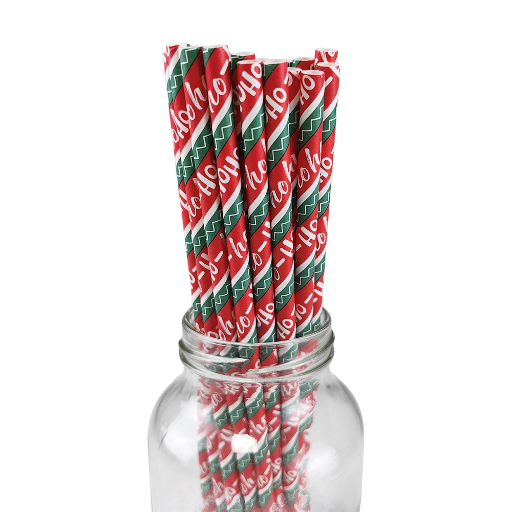 thumbnail image 1 of 25/50/100 pajitas de papel navideñas desechables para beber, decoraciones para fiestas navideñas, 1 of 5