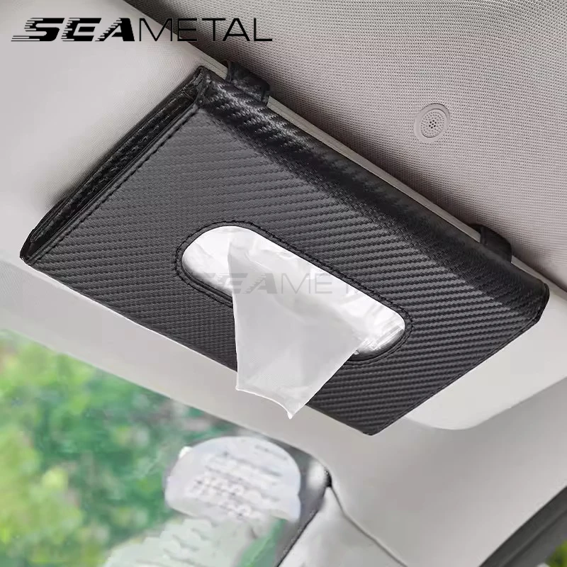 Car Sunshade Plate Tissue Box Universal Auto Interior Paper Towel Storage Bag Carbon Fiber Sun Visor