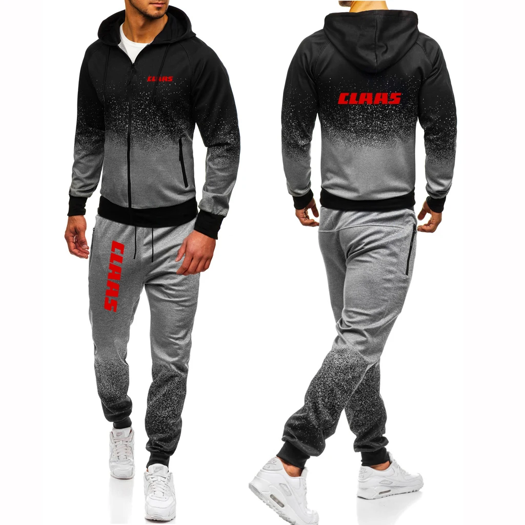 2023 New Men's CLAAS Printing Hip Hop Harajuku Gradient Hoodies Casual Comfortable Zipper Jacket Coats+Fashion Sweatpants Suit